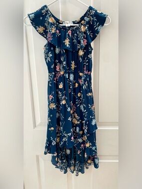 Knitworks kids size 8 Navy Floral Ruffle Tiered Dress